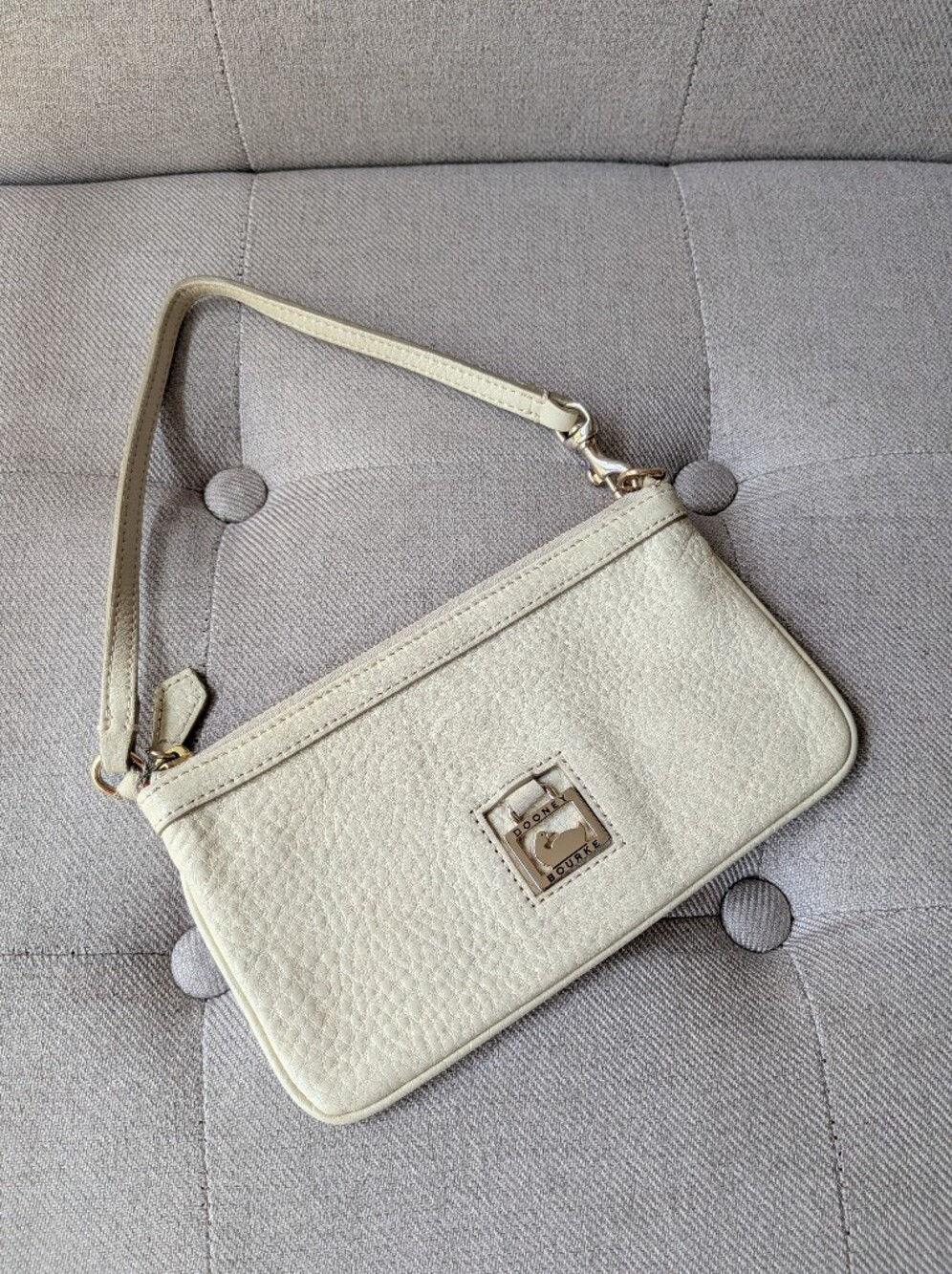 Dooney & Bourke Pebbled Leather Cream Wristlet Bag